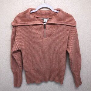 Cupcakes and Cashmere Women Knit Quarter Zip Turtleneck Soft Sweater Size Small